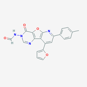 molecular formula C21H14N4O4 B292736 N-[13-(furan-2-yl)-11-(4-methylphenyl)-6-oxo-8-oxa-3,5,10-triazatricyclo[7.4.0.02,7]trideca-1(9),2(7),3,10,12-pentaen-5-yl]formamide 