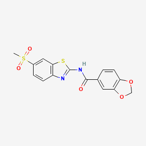 molecular formula C16H12N2O5S2 B2927402 N-(6-methanesulfonyl-1,3-benzothiazol-2-yl)-2H-1,3-benzodioxole-5-carboxamide CAS No. 326907-42-0