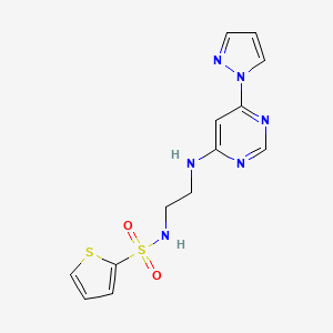 molecular formula C13H14N6O2S2 B2927497 N-(2-((6-(1H-pyrazol-1-yl)pyrimidin-4-yl)amino)ethyl)thiophene-2-sulfonamide CAS No. 1170963-23-1