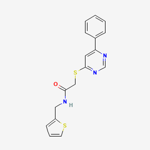 molecular formula C17H15N3OS2 B2927506 2-((6-phenylpyrimidin-4-yl)thio)-N-(thiophen-2-ylmethyl)acetamide CAS No. 1203066-18-5
