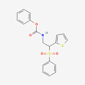 molecular formula C19H17NO4S2 B2927533 Phenyl (2-(phenylsulfonyl)-2-(thiophen-2-yl)ethyl)carbamate CAS No. 896333-39-4