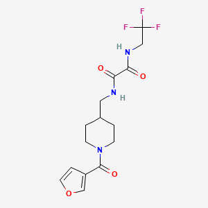 molecular formula C15H18F3N3O4 B2927604 N'-{[1-(furan-3-carbonyl)piperidin-4-yl]methyl}-N-(2,2,2-trifluoroethyl)ethanediamide CAS No. 1396715-07-3