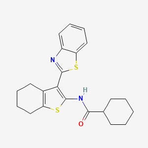 molecular formula C22H24N2OS2 B2927640 N-[3-(1,3-benzothiazol-2-yl)-4,5,6,7-tetrahydro-1-benzothiophen-2-yl]cyclohexanecarboxamide CAS No. 392245-17-9