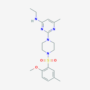 molecular formula C19H27N5O3S B2927641 N-ethyl-2-(4-((2-methoxy-5-methylphenyl)sulfonyl)piperazin-1-yl)-6-methylpyrimidin-4-amine CAS No. 923151-66-0
