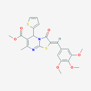 molecular formula C23H22N2O6S2 B292768 methyl 7-methyl-3-oxo-5-(2-thienyl)-2-(3,4,5-trimethoxybenzylidene)-2,3-dihydro-5H-[1,3]thiazolo[3,2-a]pyrimidine-6-carboxylate 