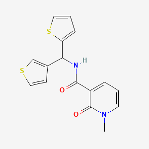 molecular formula C16H14N2O2S2 B2927685 1-methyl-2-oxo-N-(thiophen-2-yl(thiophen-3-yl)methyl)-1,2-dihydropyridine-3-carboxamide CAS No. 2034381-57-0
