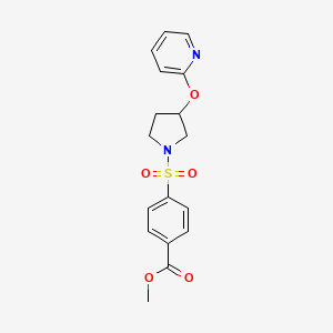 molecular formula C17H18N2O5S B2927687 Methyl 4-{[3-(pyridin-2-yloxy)pyrrolidin-1-yl]sulfonyl}benzoate CAS No. 1904356-71-3
