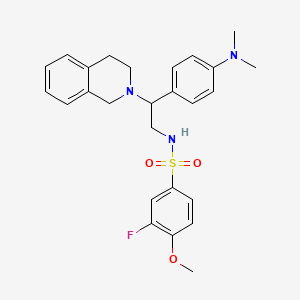 molecular formula C26H30FN3O3S B2927800 N-(2-(3,4-dihydroisoquinolin-2(1H)-yl)-2-(4-(dimethylamino)phenyl)ethyl)-3-fluoro-4-methoxybenzenesulfonamide CAS No. 946366-91-2