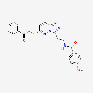 molecular formula C23H21N5O3S B2927855 4-methoxy-N-(2-(6-((2-oxo-2-phenylethyl)thio)-[1,2,4]triazolo[4,3-b]pyridazin-3-yl)ethyl)benzamide CAS No. 872996-38-8