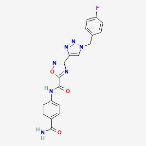 molecular formula C19H14FN7O3 B2927870 N-(4-carbamoylphenyl)-3-{1-[(4-fluorophenyl)methyl]-1H-1,2,3-triazol-4-yl}-1,2,4-oxadiazole-5-carboxamide CAS No. 1251625-64-5