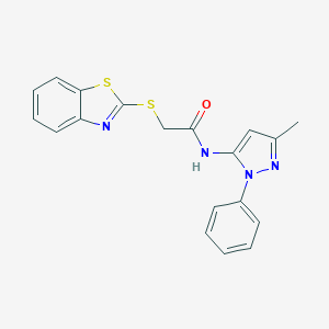 molecular formula C19H16N4OS2 B292798 2-(1,3-benzothiazol-2-ylsulfanyl)-N-(3-methyl-1-phenyl-1H-pyrazol-5-yl)acetamide 