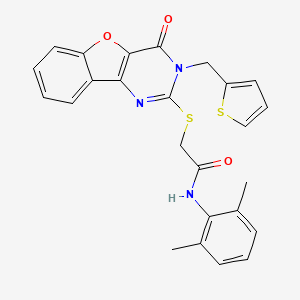molecular formula C25H21N3O3S2 B2927985 N-(2,6-dimethylphenyl)-2-({6-oxo-5-[(thiophen-2-yl)methyl]-8-oxa-3,5-diazatricyclo[7.4.0.0^{2,7}]trideca-1(9),2(7),3,10,12-pentaen-4-yl}sulfanyl)acetamide CAS No. 900002-52-0