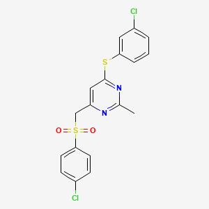 4-((3-Chlorophenyl)sulfanyl)-6-(((4-chlorophenyl)sulfonyl)methyl)-2-methylpyrimidine