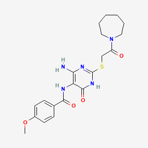 molecular formula C20H25N5O4S B2928034 N-(4-amino-2-((2-(azepan-1-yl)-2-oxoethyl)thio)-6-oxo-1,6-dihydropyrimidin-5-yl)-4-methoxybenzamide CAS No. 888416-75-9