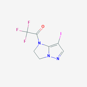 molecular formula C7H5F3IN3O B2928046 2,2,2-trifluoro-1-{7-iodo-1H,2H,3H-pyrazolo[1,5-a]imidazol-1-yl}ethan-1-one CAS No. 2092812-51-4