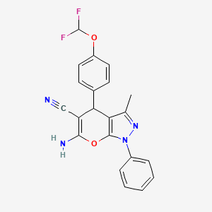 molecular formula C21H16F2N4O2 B2928050 6-amino-4-[4-(difluoromethoxy)phenyl]-3-methyl-1-phenyl-1H,4H-pyrano[2,3-c]pyrazole-5-carbonitrile CAS No. 304683-79-2