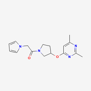 molecular formula C16H20N4O2 B2928081 1-{3-[(2,6-dimethylpyrimidin-4-yl)oxy]pyrrolidin-1-yl}-2-(1H-pyrrol-1-yl)ethan-1-one CAS No. 2097860-46-1
