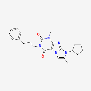 molecular formula C23H27N5O2 B2928083 6-Cyclopentyl-4,7-dimethyl-2-(3-phenylpropyl)purino[7,8-a]imidazole-1,3-dione CAS No. 923559-24-4