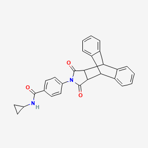 molecular formula C28H22N2O3 B2928093 N-cyclopropyl-4-{16,18-dioxo-17-azapentacyclo[6.6.5.0^{2,7}.0^{9,14}.0^{15,19}]nonadeca-2,4,6,9(14),10,12-hexaen-17-yl}benzamide CAS No. 861209-00-9