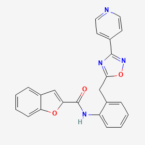 molecular formula C23H16N4O3 B2928116 N-(2-((3-(pyridin-4-yl)-1,2,4-oxadiazol-5-yl)methyl)phenyl)benzofuran-2-carboxamide CAS No. 1797181-25-9
