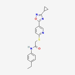 molecular formula C20H20N4O2S B2928120 2-((5-(3-cyclopropyl-1,2,4-oxadiazol-5-yl)pyridin-2-yl)thio)-N-(4-ethylphenyl)acetamide CAS No. 1251688-02-4