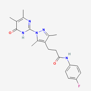 molecular formula C20H22FN5O2 B2928134 3-(1-(4,5-dimethyl-6-oxo-1,6-dihydropyrimidin-2-yl)-3,5-dimethyl-1H-pyrazol-4-yl)-N-(4-fluorophenyl)propanamide CAS No. 1171388-55-8
