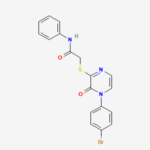 2-((4-(4-bromophenyl)-3-oxo-3,4-dihydropyrazin-2-yl)thio)-N-phenylacetamide