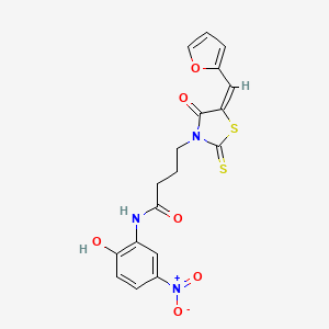 (E)-4-(5-(furan-2-ylmethylene)-4-oxo-2-thioxothiazolidin-3-yl)-N-(2-hydroxy-5-nitrophenyl)butanamide