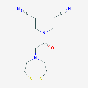 molecular formula C12H18N4OS2 B2928219 N,N-Bis(2-cyanoethyl)-2-(1,2,5-dithiazepan-5-yl)acetamide CAS No. 2195875-66-0