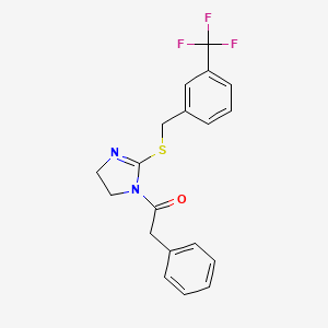 2-phenyl-1-(2-((3-(trifluoromethyl)benzyl)thio)-4,5-dihydro-1H-imidazol-1-yl)ethanone