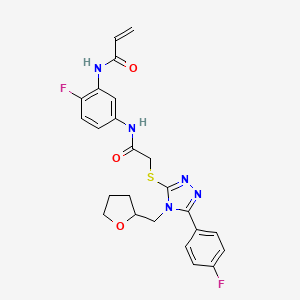 molecular formula C24H23F2N5O3S B2928233 N-[2-Fluoro-5-[[2-[[5-(4-fluorophenyl)-4-(oxolan-2-ylmethyl)-1,2,4-triazol-3-yl]sulfanyl]acetyl]amino]phenyl]prop-2-enamide CAS No. 2361704-80-3