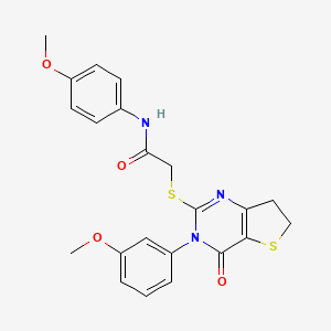 molecular formula C22H21N3O4S2 B2928248 N-(4-methoxyphenyl)-2-((3-(3-methoxyphenyl)-4-oxo-3,4,6,7-tetrahydrothieno[3,2-d]pyrimidin-2-yl)thio)acetamide CAS No. 877655-09-9