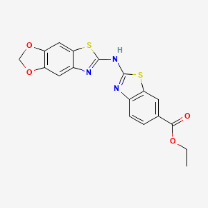 molecular formula C18H13N3O4S2 B2928253 Ethyl 2-([1,3]dioxolo[4,5-f][1,3]benzothiazol-6-ylamino)-1,3-benzothiazole-6-carboxylate CAS No. 862976-85-0