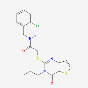 molecular formula C18H18ClN3O2S2 B2928257 N-[(2-chlorophenyl)methyl]-2-({4-oxo-3-propyl-3H,4H-thieno[3,2-d]pyrimidin-2-yl}sulfanyl)acetamide CAS No. 1252819-02-5
