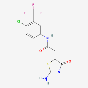 molecular formula C12H9ClF3N3O2S B2928288 N-(4-chloro-3-(trifluoromethyl)phenyl)-2-(2-imino-4-oxothiazolidin-5-yl)acetamide CAS No. 458527-35-0