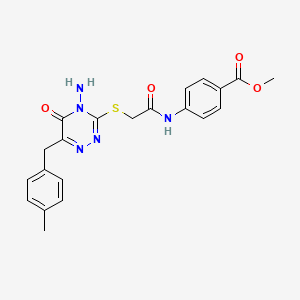 molecular formula C21H21N5O4S B2928326 Methyl 4-[({[4-amino-6-(4-methylbenzyl)-5-oxo-4,5-dihydro-1,2,4-triazin-3-yl]sulfanyl}acetyl)amino]benzoate CAS No. 896167-48-9