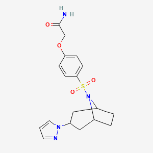 molecular formula C18H22N4O4S B2928335 2-(4-{[3-(1H-pyrazol-1-yl)-8-azabicyclo[3.2.1]octan-8-yl]sulfonyl}phenoxy)acetamide CAS No. 2320887-05-4