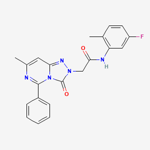 molecular formula C21H18FN5O2 B2928388 N-(5-fluoro-2-methylphenyl)-2-{7-methyl-3-oxo-5-phenyl-2H,3H-[1,2,4]triazolo[4,3-c]pyrimidin-2-yl}acetamide CAS No. 1251589-77-1