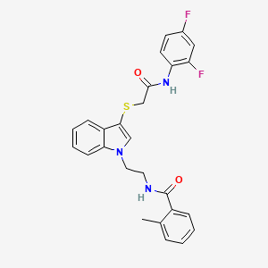 molecular formula C26H23F2N3O2S B2928404 N-{2-[3-({[(2,4-difluorophenyl)carbamoyl]methyl}sulfanyl)-1H-indol-1-yl]ethyl}-2-methylbenzamide CAS No. 862825-93-2