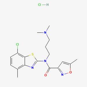 molecular formula C18H22Cl2N4O2S B2928409 N-(7-CHLORO-4-METHYL-1,3-BENZOTHIAZOL-2-YL)-N-[3-(DIMETHYLAMINO)PROPYL]-5-METHYL-1,2-OXAZOLE-3-CARBOXAMIDE HYDROCHLORIDE CAS No. 1329923-96-7