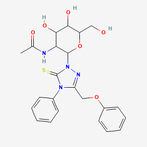 molecular formula C23H26N4O6S B2928420 N-(4,5-dihydroxy-6-(hydroxymethyl)-2-(3-(phenoxymethyl)-4-phenyl-5-thioxo-4,5-dihydro-1H-1,2,4-triazol-1-yl)tetrahydro-2H-pyran-3-yl)acetamide CAS No. 1191127-64-6