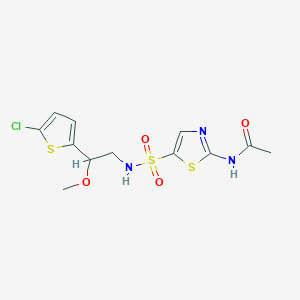 molecular formula C12H14ClN3O4S3 B2928427 N-(5-(N-(2-(5-chlorothiophen-2-yl)-2-methoxyethyl)sulfamoyl)thiazol-2-yl)acetamide CAS No. 2034530-34-0