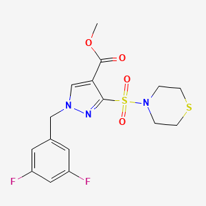 molecular formula C16H17F2N3O4S2 B2928458 methyl 1-(3,5-difluorobenzyl)-3-(thiomorpholinosulfonyl)-1H-pyrazole-4-carboxylate CAS No. 1251556-09-8