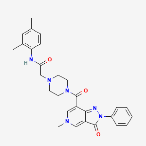 molecular formula C28H30N6O3 B2928544 N-(2,4-dimethylphenyl)-2-(4-(5-methyl-3-oxo-2-phenyl-3,5-dihydro-2H-pyrazolo[4,3-c]pyridine-7-carbonyl)piperazin-1-yl)acetamide CAS No. 1021207-45-3