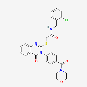 molecular formula C28H25ClN4O4S B2928566 N-[(2-chlorophenyl)methyl]-2-({3-[4-(morpholine-4-carbonyl)phenyl]-4-oxo-3,4-dihydroquinazolin-2-yl}sulfanyl)acetamide CAS No. 450372-01-7