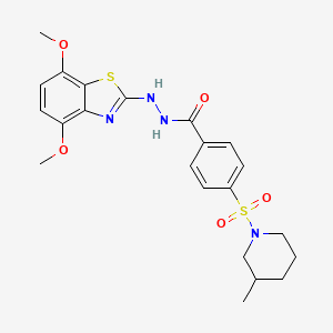 molecular formula C22H26N4O5S2 B2928631 N'-(4,7-dimethoxybenzo[d]thiazol-2-yl)-4-((3-methylpiperidin-1-yl)sulfonyl)benzohydrazide CAS No. 851988-09-5
