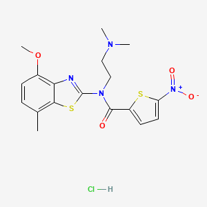 molecular formula C18H21ClN4O4S2 B2928635 N-(2-(dimethylamino)ethyl)-N-(4-methoxy-7-methylbenzo[d]thiazol-2-yl)-5-nitrothiophene-2-carboxamide hydrochloride CAS No. 1219217-93-2