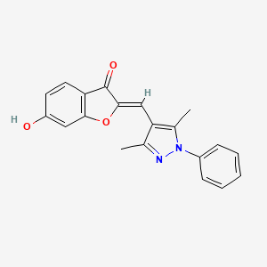 molecular formula C20H16N2O3 B2928653 (Z)-2-((3,5-dimethyl-1-phenyl-1H-pyrazol-4-yl)methylene)-6-hydroxybenzofuran-3(2H)-one CAS No. 956943-57-0