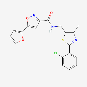 molecular formula C19H14ClN3O3S B2928656 N-((2-(2-chlorophenyl)-4-methylthiazol-5-yl)methyl)-5-(furan-2-yl)isoxazole-3-carboxamide CAS No. 1448033-42-8