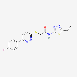 molecular formula C16H14FN5OS2 B2928679 N-(5-ethyl-1,3,4-thiadiazol-2-yl)-2-{[6-(4-fluorophenyl)pyridazin-3-yl]sulfanyl}acetamide CAS No. 872695-13-1